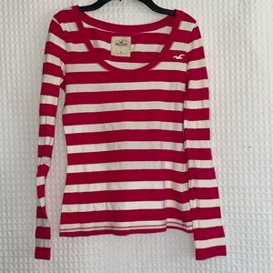 Pink and white striped Long Sleeve Hollister Shirt.Size small